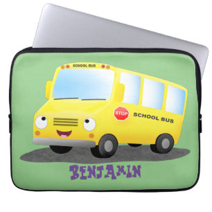 Capa Para Notebook Banda branca e feliz de ônibus escolar amarelo