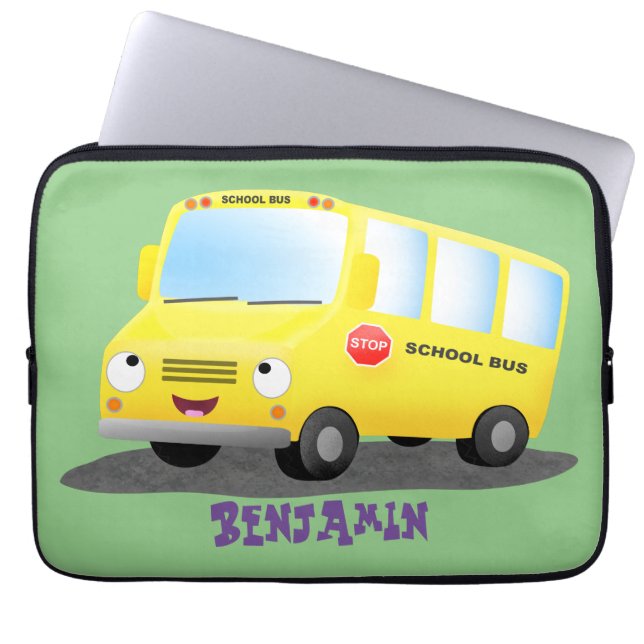 Capa Para Notebook Banda branca e feliz de ônibus escolar amarelo (Frente)