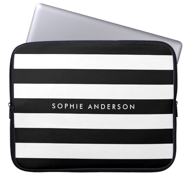 Capa Para Notebook Bandas brancas e pretas personalizadas (Frente)