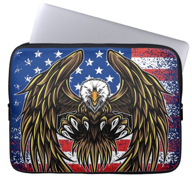 Capa Para Notebook Bandeira Americana com Águia Balda (Frente)