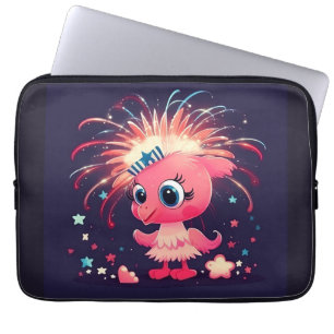 Capa Para Notebook Bandeira Americana com Cartoon de Flamingo69218