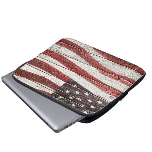 Capa Para Notebook Bandeira Americana Pintada na Textura de Madeira R
