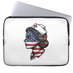 Capa Para Notebook Bandeira Americana Vintage Enfermeira Perfil Desen