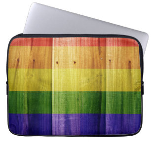 Capa Para Notebook Bandeira do orgulho arco-íris de madeira