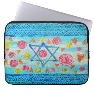 Capa Para Notebook Bandeira israelita baleeira com flores e corações