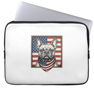 Capa Para Notebook Bandeira Vintage Patriótica do Bulldog Francês