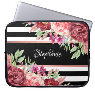 Capa Para Notebook Bandeiras Blush Florais Black Stripes Personalizad