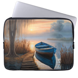 Capa Para Notebook Barco azul russo Reflexão do Céu da Manhã
