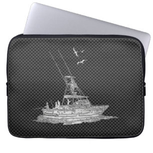 Capa Para Notebook Barco de Pesca Cromo em Decor de Fibra de Carbono