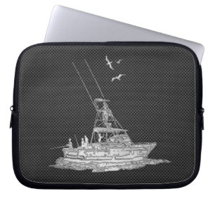 Capa Para Notebook Barco de Pesca em Cromo em Decoração de Fibra de C
