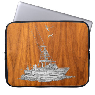 Capa Para Notebook Barco de Pesca em Cromo sobre Decoração de Textura