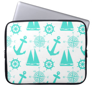 Capa Para Notebook Barco Litoral Náutico Branco Turquesa