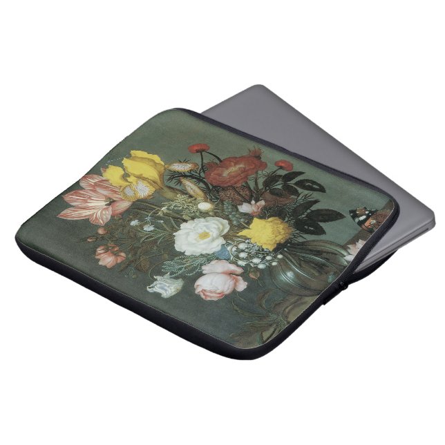 Capa Para Notebook Barroco Antigo, Buquê de Flores em Vaso de Vidro (Frente Topo)