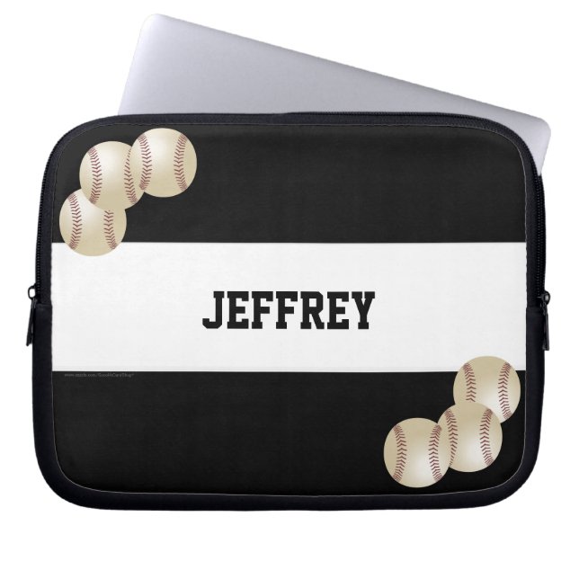 Capa Para Notebook Baseball, Nome, Computador Preto e Branco (Frente)