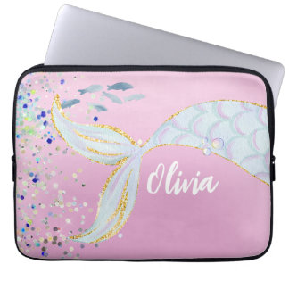 Capa Para Notebook Bateria De Sereia Com Glitter Whimsical Sob O Mar