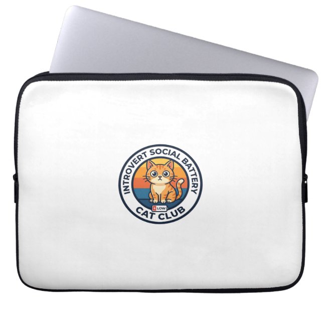 Capa Para Notebook Bateria Social de Introvertido Gato Fofo Design de (Frente)
