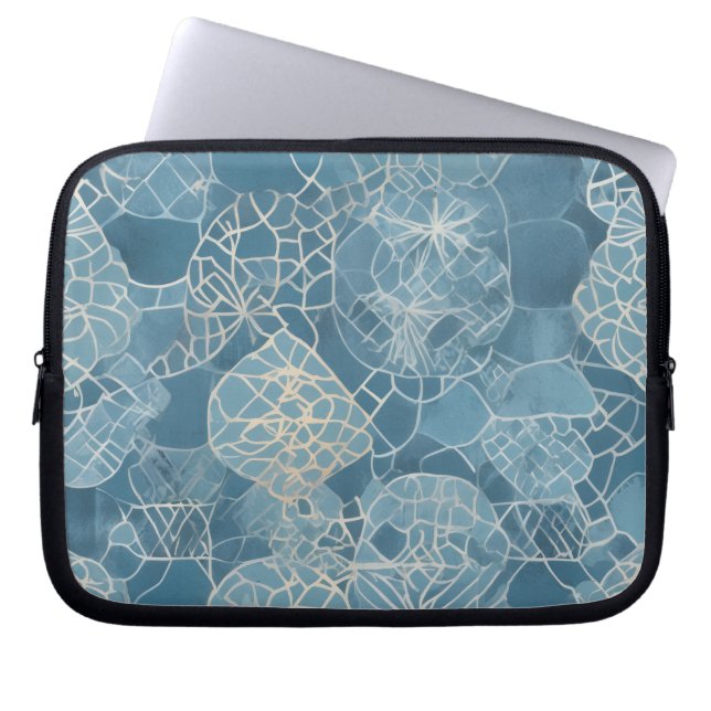 Capa Para Notebook Batik Geométrico Botânico Azul (Frente)