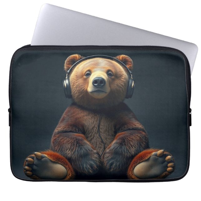 Capa Para Notebook Bear Wearing Headphones (Frente)