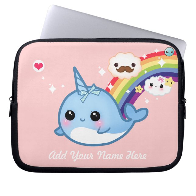 Capa Para Notebook Bebê bonito narwhal com arco-íris e nuvens no rosa (Frente)