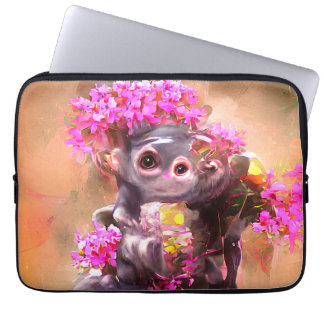Capa Para Notebook Bebê macaco com flores
