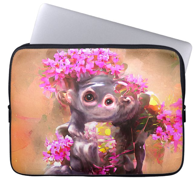 Capa Para Notebook Bebê macaco com flores (Frente)