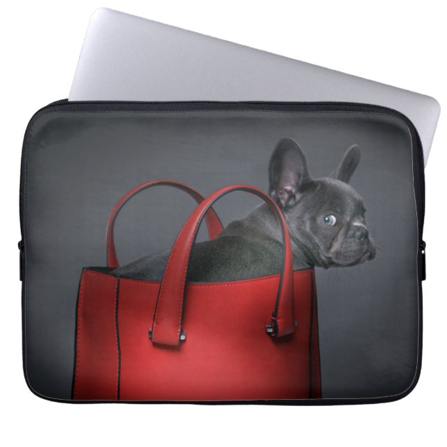 Capa Para Notebook Bebês Mais Pobres | Buldogue francês Red Hand Bag (Frente)