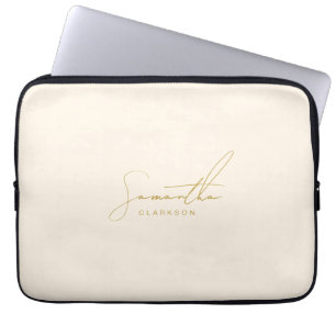 Capa Para Notebook bege Minimalista e Dourado Script Cursivo Manuscri