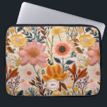 Capa Para Notebook Bela flor Laranja e Monograma Rosa<br><div class="desc">Um belo padrão florístico bordado laranja,  amarelo e rosa,  com ponto para adicionar um monograma. Estes são acessórios bonitos e eternos!</div>