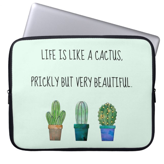 Capa Para Notebook Bela frase de cacto com três cactos (Frente)