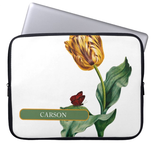 Capa Para Notebook Bela Tulipa Vermelha e Amarela Única com Nome (Frente)