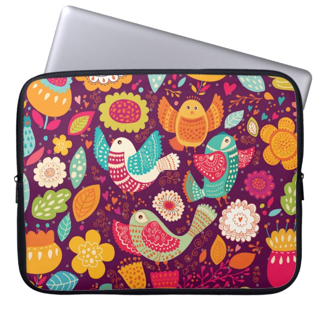 Capa Para Notebook Belas aves, flores, poster artístico (Frente)