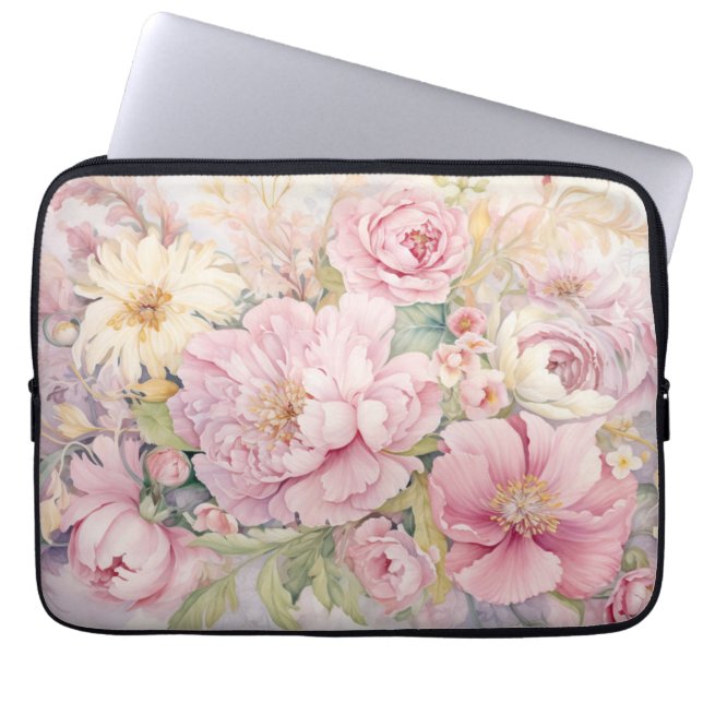 Capa Para Notebook Belas peônias rosa em aquarelas.  (Frente)