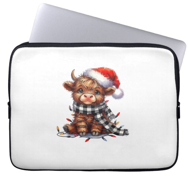Capa Para Notebook Belo Natal Luzes de Highland Vaca Engraçada Natal (Frente)