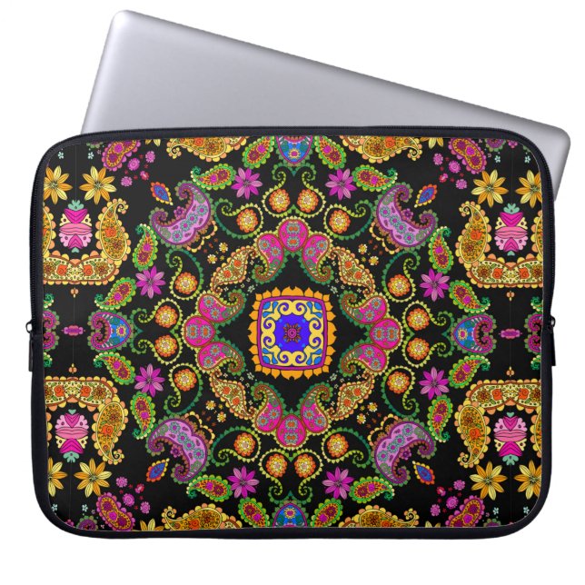 Capa Para Notebook Belo ornamento floral com flores brilhantes e (Frente)