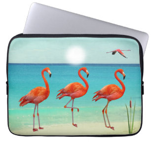 Capa Para Notebook Belos Flamingos Rosa na Praia