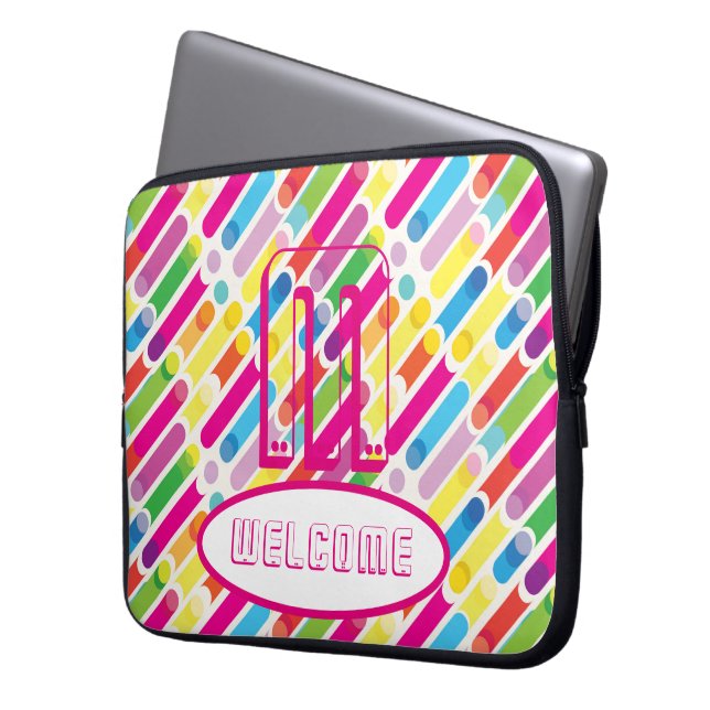 Capa Para Notebook BEM-VINDO E Monograma Rainbow Diagonal Lines Pop A (Frente Esquerda)
