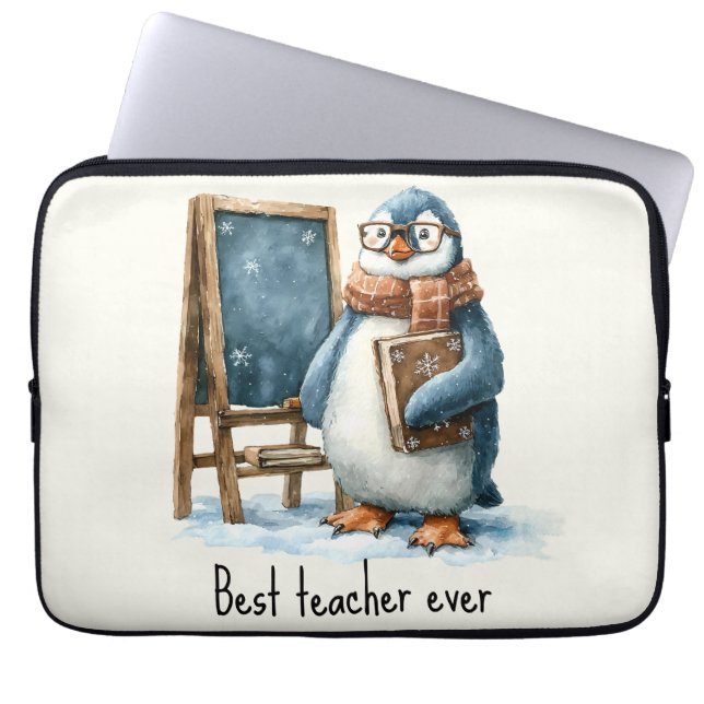 Capa Para Notebook Best Teacher Ever Winter Penguin Design (Frente)