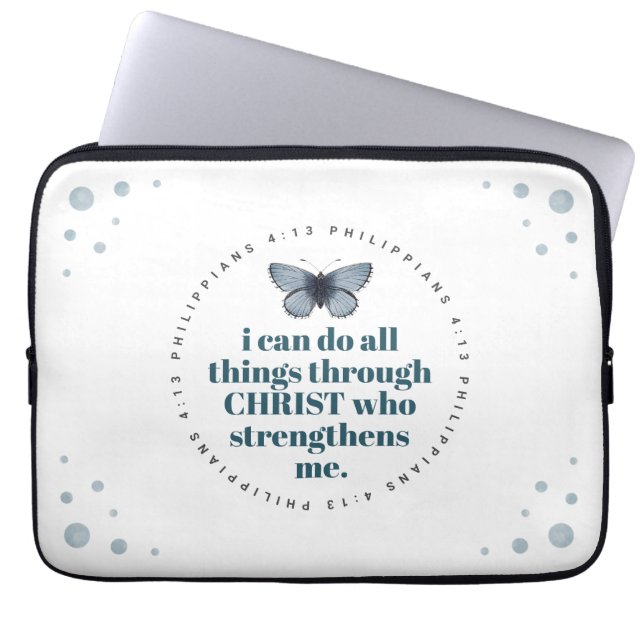 Capa Para Notebook Bíblia Chic Verse Philippians Laptop Blue Butterfl (Frente)