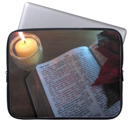 Capa Para Notebook Bíblia, Vela e Bolsa de laptop de Poinsetta