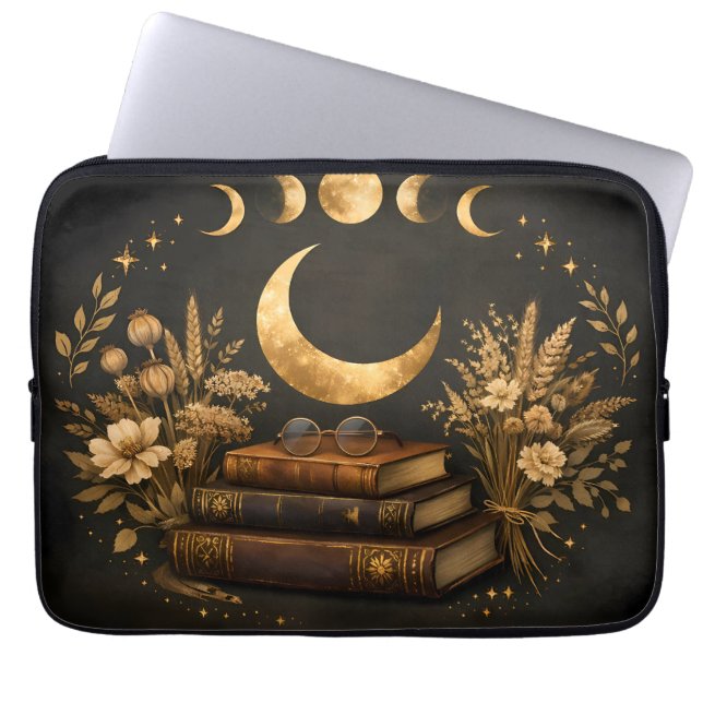 Capa Para Notebook Biblioteca Mística Dourada & Arte Boho Botânica da (Frente)