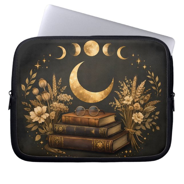 Capa Para Notebook Biblioteca Mística Dourada & Arte Boho Botânica da (Frente)