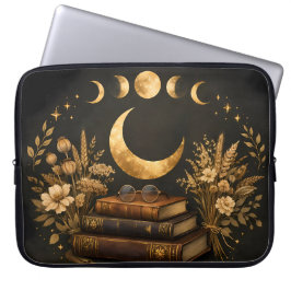 Capa Para Notebook Biblioteca Mística Dourada & Arte Boho Botânica da