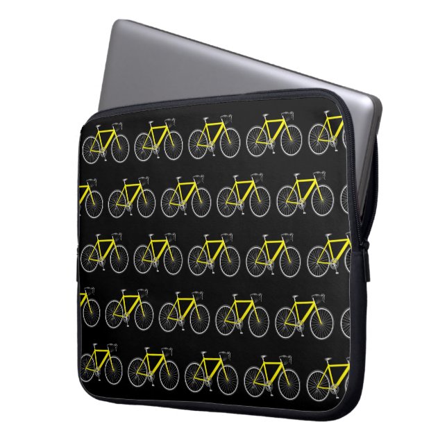 Capa Para Notebook Bicicleta Amarela Sobre Preto (Frente Esquerda)