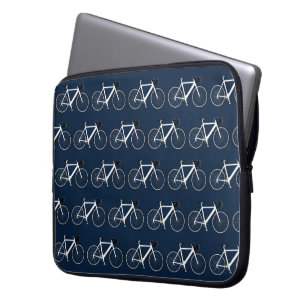 Capa Para Notebook Bicicleta Branca Sobre Azul Marinho