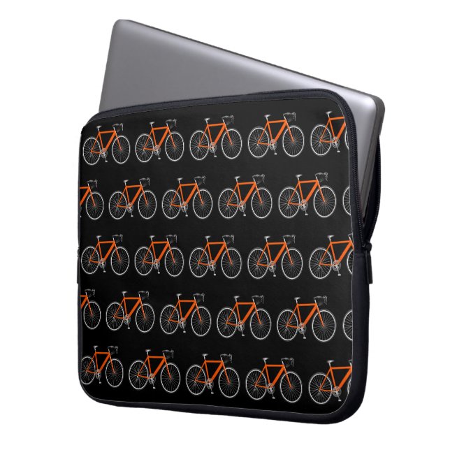 Capa Para Notebook Bicicleta Laranja Em Preto (Frente Esquerda)