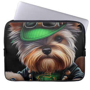 Capa Para Notebook Biewer Terrier Dog Dirigindo Ruas de bicicleta. Di