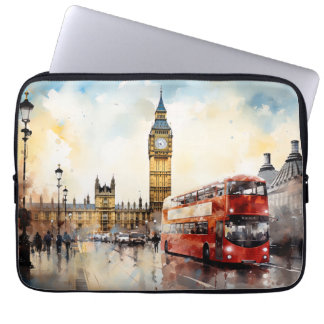 Capa Para Notebook Big Ben e ônibus vermelho em Londres