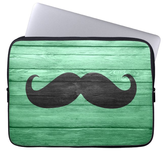 Capa Para Notebook Bigode Preto em Madeira Cian (Frente)