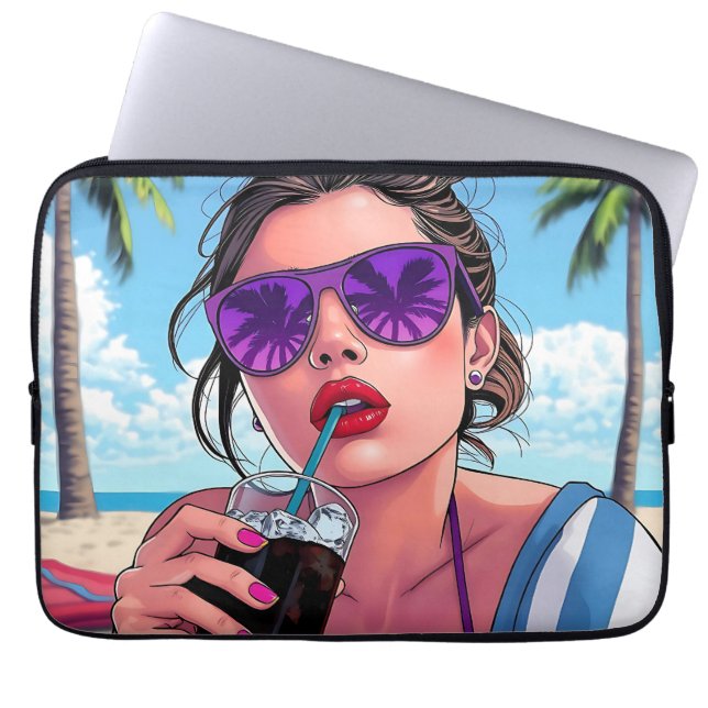 Capa Para Notebook Bikini roxo, óculos de sol e mulher Bandana (Frente)