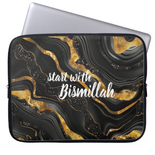 Capa Para Notebook Bismillah Alhamdullilah Ágata Dourada e Preta